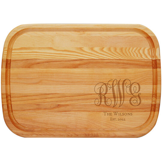 Fancy Script Monogram and Text Large 21-inch Wood Cutting Board